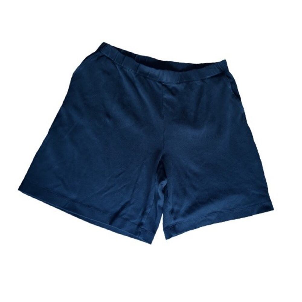 Land’s End Sport Knit Shorts Womens Medium Navy Blue Pockets Elastic Waist